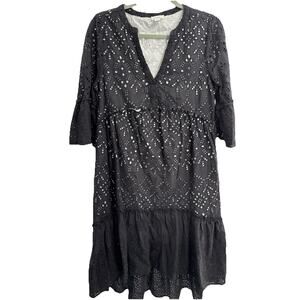 Sundance Dress S Black Lace Selma Eyelet Tiered Hi Low Peasant Boho